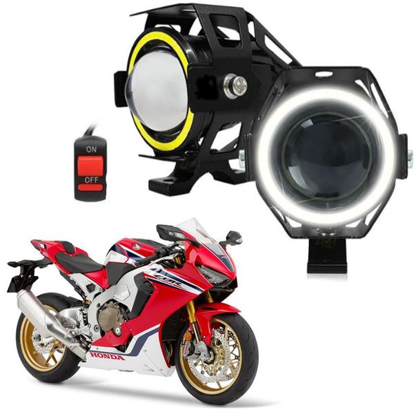 Imagem de Par Farol Milha Moto CBR1000RR 2004 2005 2006 2007 2008 2009 2010 2011 2012 2013 2017 2018 2019 Angel Eye U7 Mini