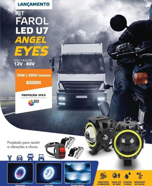 Imagem de Par Farol Milha Trator Led U7 Angel Eyes Xenon Nevoeiro