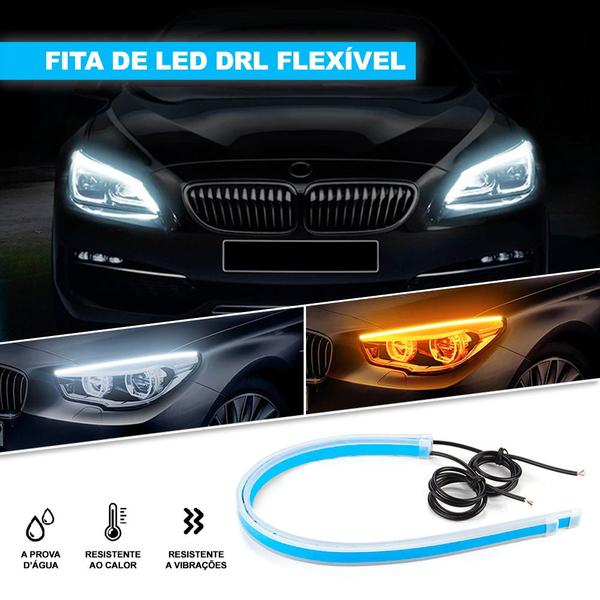 Imagem de Par Fita Barra Led DRL Farol Diurno Branco Seta Sequencial Laranja Âmbar Função Start Apresentação Chevrolet S10 2001 2002 2003 2004 2005 2006