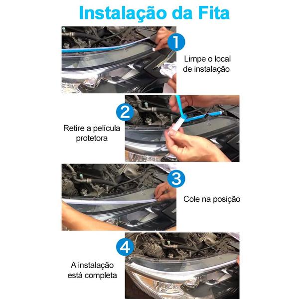 Imagem de Par Fita Barra Led DRL Farol Diurno Branco Seta Sequencial Laranja Âmbar Função Start Apresentação Fiat Marea 2003 2004 2005 2006 2007