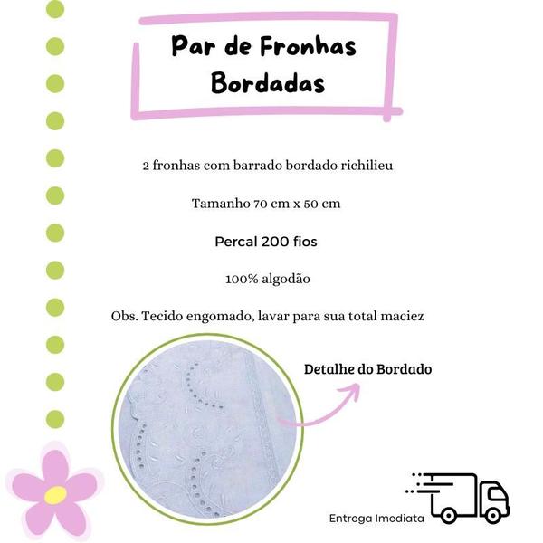 Par Fronhas Bordadas 100% Algodão Percal 200 Fios Richilieu - IngridBordados Imagem de Par Fronhas Bordadas 100% Algodão Percal 200 Fios Richilieu