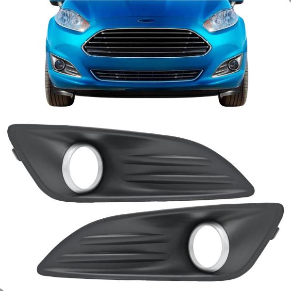 Imagem de Par Grade Moldura Farol De Milha New Fiesta 2014 2015 2016 2017 Aro Prata