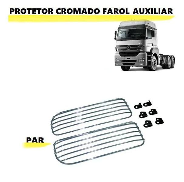 Imagem de Par Grade Protetora Farol Auxiliar MB Axor - Cromada