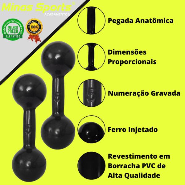 Imagem de Par Halter 1 Kg Emborrachado Peso Academia Musculação - Minas Sports Acabamentos