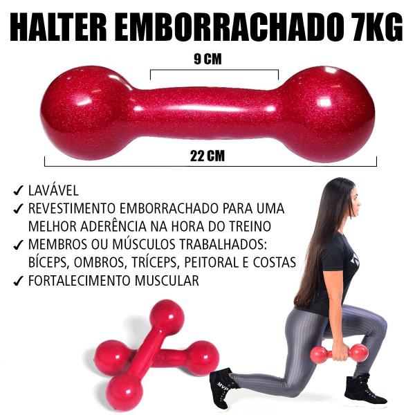 Imagem de Par Halter Peso Academia Musculação Emborrachado 7kg