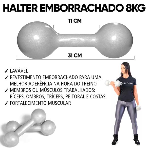 Par Halter Peso Academia Musculação Emborrachado 8kg - Natural Fitness Imagem de Par Halter Peso Academia Musculação Emborrachado 8kg