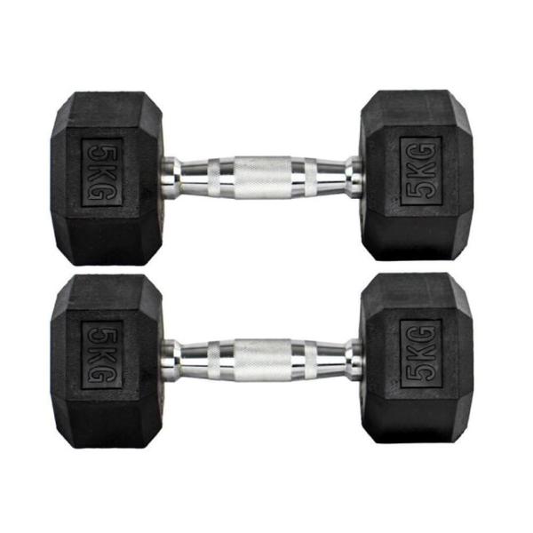 Imagem de Par Halteres 5kg + 5kg Dumbbell Sextavado Emborrachado Pegada Cromada Gallant (GDb05F3B-Pt)