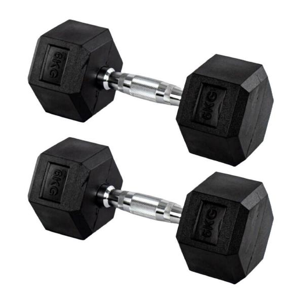 Imagem de Par Halteres 6kg + 6kg Dumbbell Sextavado Emborrachado Pegada Cromada Gallant (GDb06F3B-Pt)