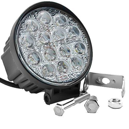 Imagem de Par Kit 2 Un Farol Led Redondo Milha 42w 14 Leds 12v/24v P/ Parachoque Universal Carro Jeep Moto Caminhão Trator 6000k