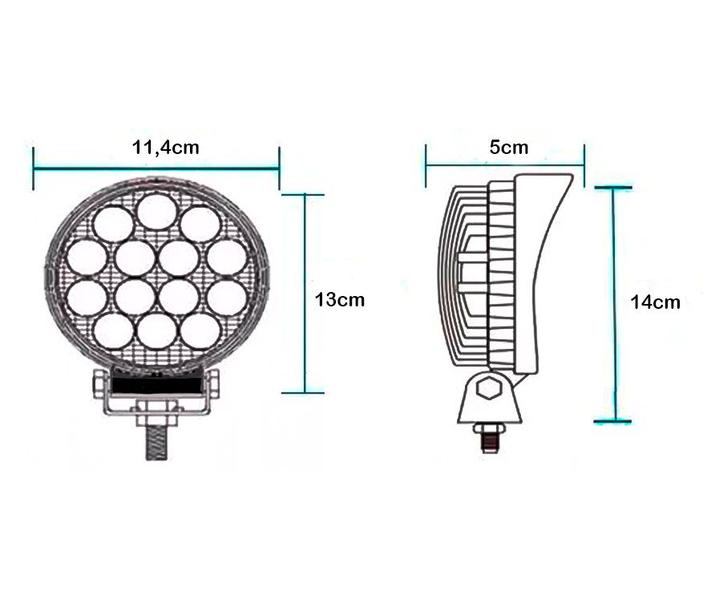 Imagem de Par Kit 2 Un Farol Led Redondo Milha 42w 14 Leds 12v/24v Universal Carro Jeep Moto Caminhão Trator Troller 6000k