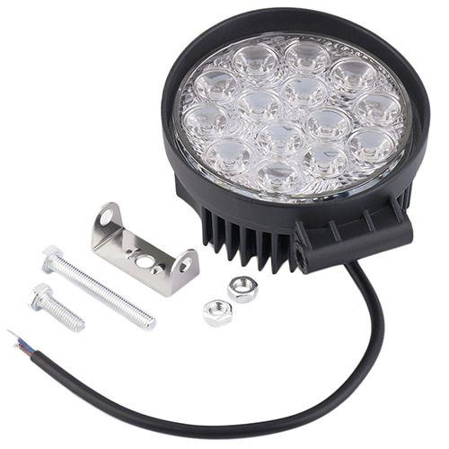 Imagem de Par Kit 2 Un Farol Led Redondo Milha 42w 14 Leds 12v/24v Universal Carro Jeep Moto Caminhão Trator Troller 6000k