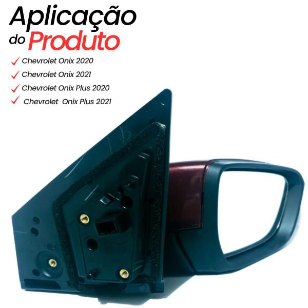 Imagem de Par Kit Retrovisor Direito e Esquerdo GM Chevrolet Onix Plus 2020 2021 Regulagem Elétrico sem Sensor de Ponto Cego com Capa Prata Branco ou Vinho