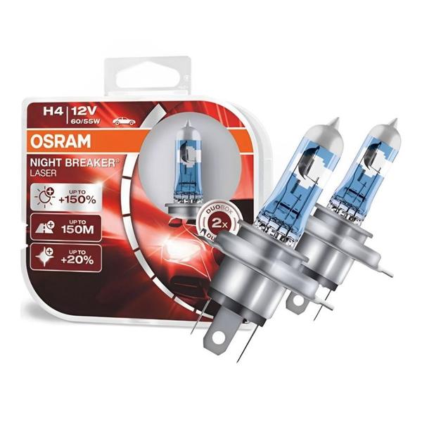 Imagem de Par Lampada Farol Osram Night breaker Laser H4 55W 4000k