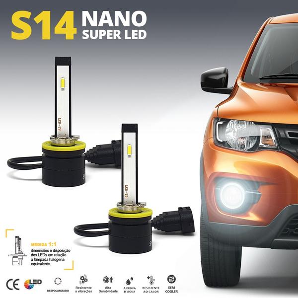 Imagem de Par Lâmpadas H27 Farol Milha Kia Picanto 2007 2008 2009 2010 2011 Super Led Mini Nano 6000k Sem Adaptar Shocklight S14