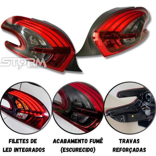 Imagem de Par Lanterna Freio Fumê Traseira Peugeot 208 ano 2012 a 2020 com Led escurecida mascara negra 2019 2018 2017 2016 2015 2014 2013