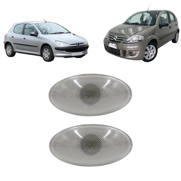 Imagem de Par Lanterna Pisca Seta Lateral Citroen C3 Peugeot 206 Cristal Com Soquete