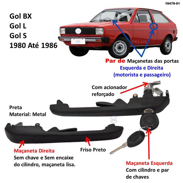 Imagem de Par Maçaneta Externa c/chave Gol BX L S 80-86 Friso Preto