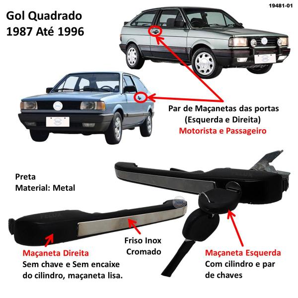 Imagem de Par Maçaneta Externa c/chave Gol Quadrado 87-96 Friso Inox