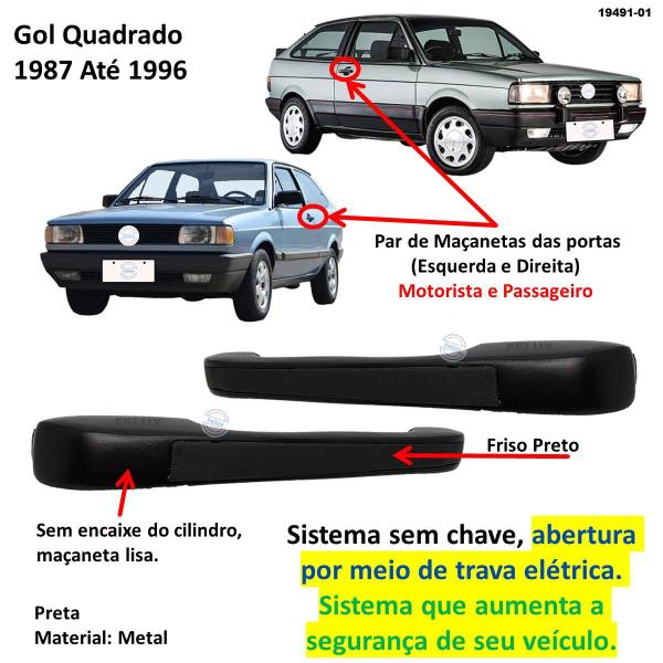 Imagem de Par Maçanetas Externa s/chave Gol 1987-1996 Friso Preto