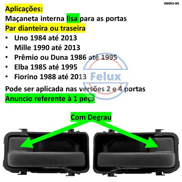 Imagem de Par Maçanetas Interna Fiat Uno Quadrado 1984-2013 C Ressalto