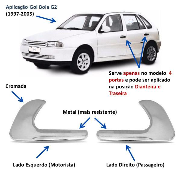 Imagem de Par Maçanetas Interna Gol Bola G2 97-05 Cromada (Metal)