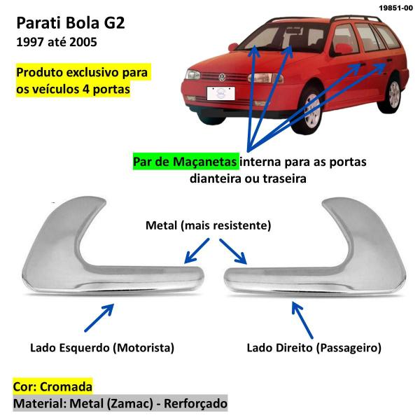 Imagem de Par Maçanetas Interna Gol Bola Saveiro G2 G3 Cromada Metal