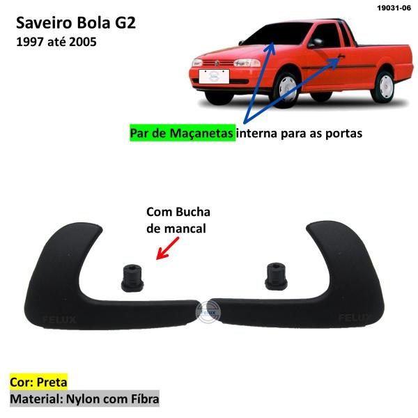 Imagem de Par Maçanetas Interna Saveiro Bola G2 1997-2005 Preta