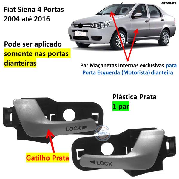 Imagem de Par Maçanetas Internas Dianteira Siena 2004-2016 Prata