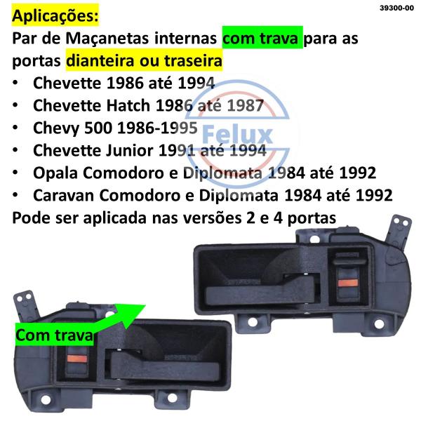 Imagem de Par Maçanetas Internas Opala 1987-1992 com pino trava