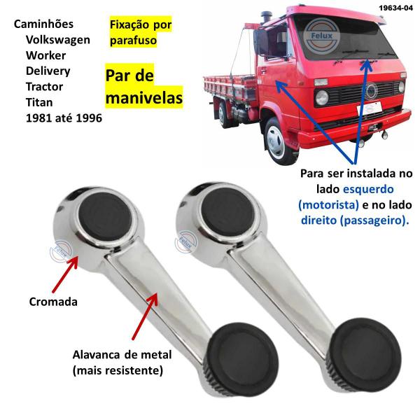 Imagem de Par Manivelas vidro Caminhões VW Worker 81-96 Cromada Metal