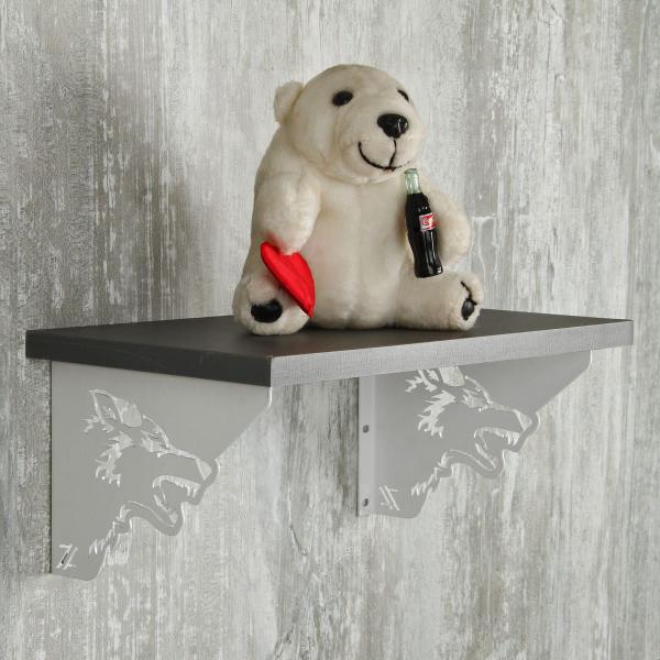 Imagem de Par Mãos Francesas Ornamentada Lobo Branco Aço 20cm Industrial Zarg