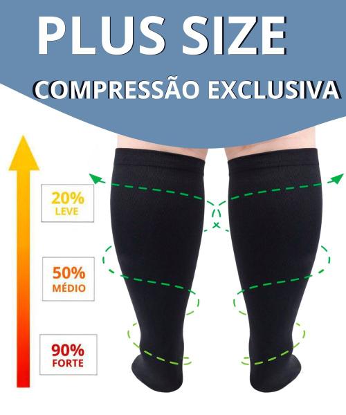 Imagem de Par Meia De Compressão Extra Grande 3/4 Unissex Plus Size Para Obesos Diabéticos Em Tratamento De Varizes Edema E Pernas Inchadas