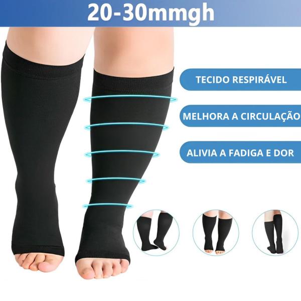 Imagem de Par Meia De Compressão PLUS SIZE 3/4 Sem Ponteira UNISSEX Para Idosos Obesos Diabéticos Com Varizes Dores e Pernas Inchadas