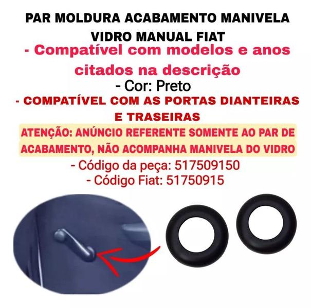 Imagem de Par Moldura Acabamento Manivela Vidro Manual Fiat Palio Fire 2004 2005 2006 2007 2008 2009 2010 2011 2012 2013 2014 2015 2016 2017 Original