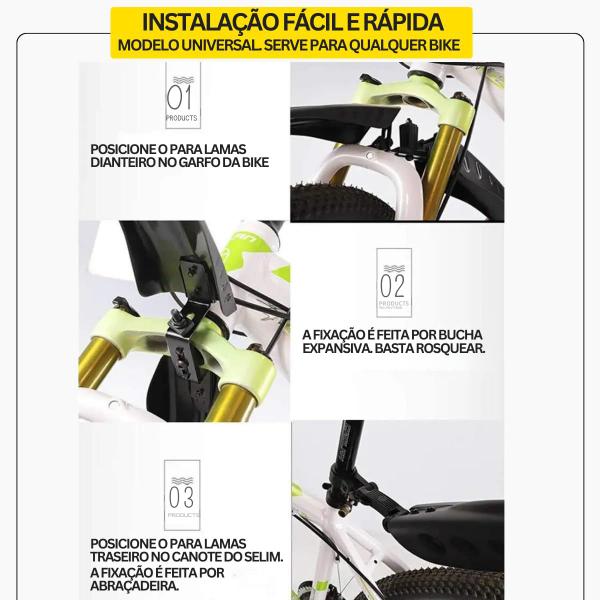 Imagem de Par Para Lama Barro Bicicleta MTB Instala Fácil Universal