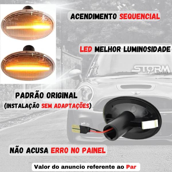 Imagem de Par Pisca Seta Sequencial Mini Cooper One 2009 a 2013 Transparente Sinal Repetidor Cristal lâmpada led para-lama