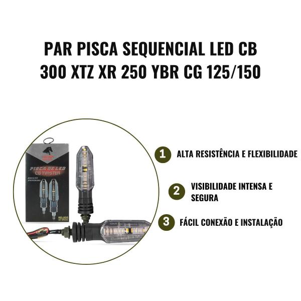 Imagem de Par Pisca Seta Stallion Sequencial Led Cb 300 Xtz Xr 250 Ybr Cg 125/150