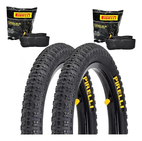 Imagem de Par Pneu Bicicleta Pirelli Top Cross Aro 20x1.75 + 2 Camaras Cor Preto