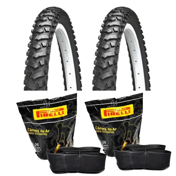 Imagem de Par Pneu Bike Kenda Aro 26x1.95 Cravo + Par Câmara Pirelli