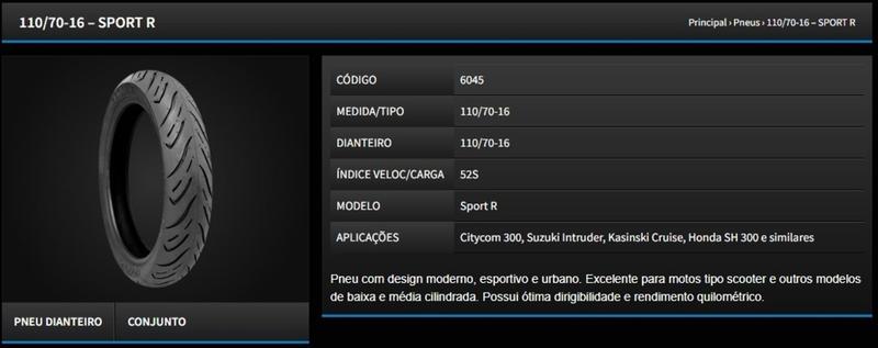Imagem de Par Pneu Dafra Citycom 300i 110/70-16 + 130/70-16 Sport R