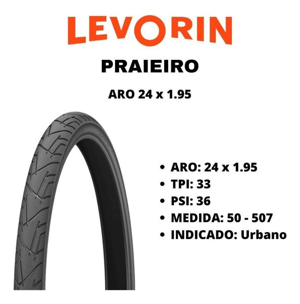 Imagem de Par Pneu Levorin Praieiro Aro 24 X 1.95 Balão Bike Urbano Cor Preto