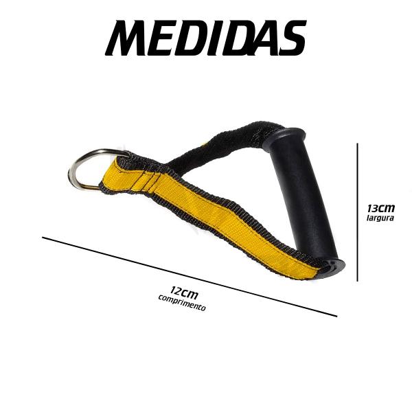 Imagem de Par Puxador Estribo Manopla Pegada Crossover Nylon Remada Academia Fitness Exercios Bíceps Amarelo