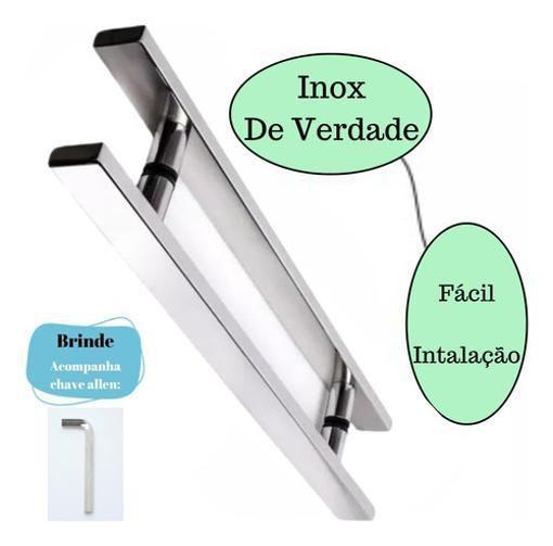 Imagem de Par Puxador Inox Barra Chata Porta Correr Madeira Vidro 1 Mt