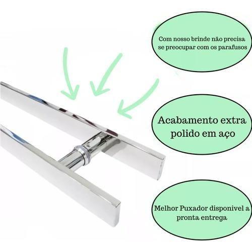 Imagem de Par Puxador Inox Porta Alumi Madeira Vidro 60Cm Barra Chata