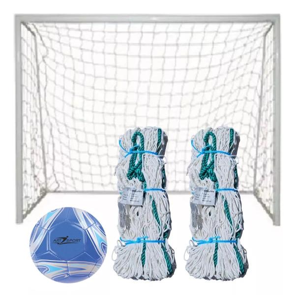 Imagem de Par Rede Gol Futsal Futebol Salão Fio 4mm 7,2x2,44m + Bola