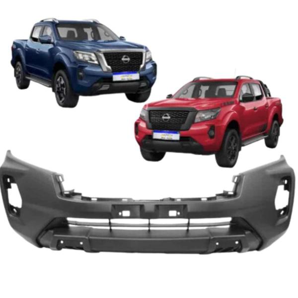 Imagem de Parachoque Dianteiro Nissan Frontier 2021 2022 2023 Preto Com Furo Milha