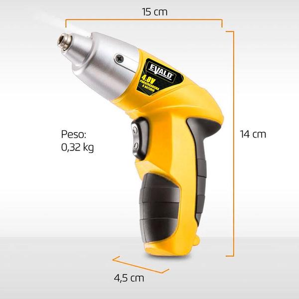 Imagem de Parafusadeira Bateria 4,8V 3Nm Reversível Kit 12 Peças EVS001 EVALD