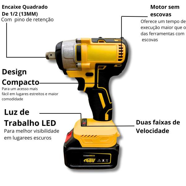 Imagem de Parafusadeira Chave De Impacto Com Duas Baterias Lítio 48v Bivolt