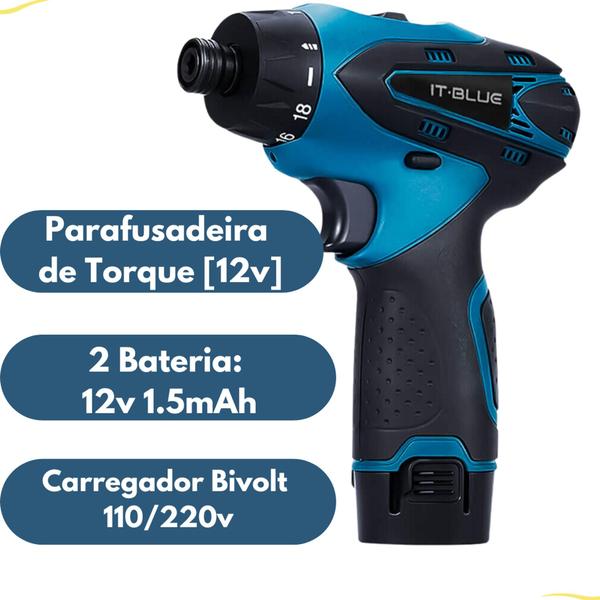 Imagem de Parafusadeira De Torque Bateria 12V Recarregável Alto Impacto