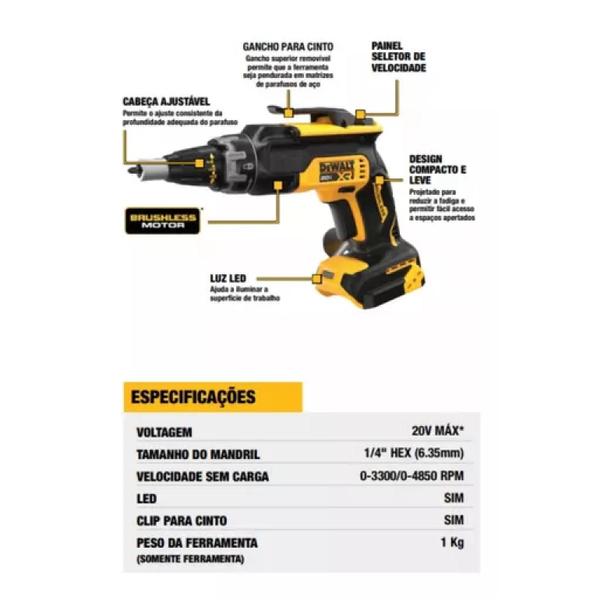 Imagem de Parafusadeira Drywall Dcf630 Bateria 20v 4ah Dewalt + Carregador